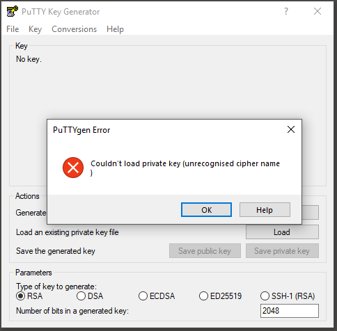 PuTTY cannot load the private key generated by ssh-keygen.